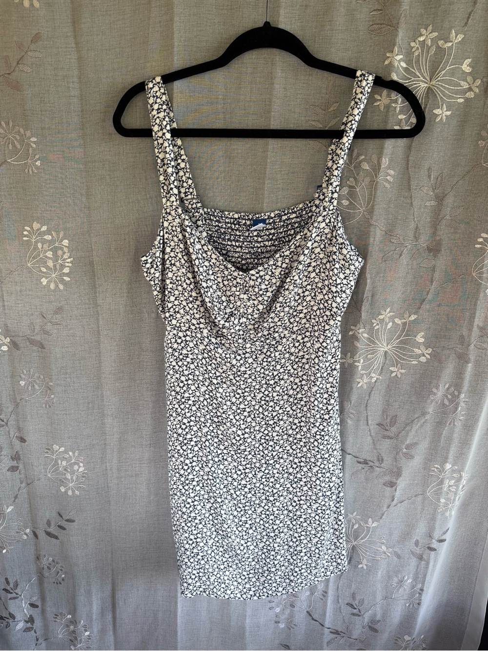 Old Navy Navy and Cream Floral Cowl Neck Dress
